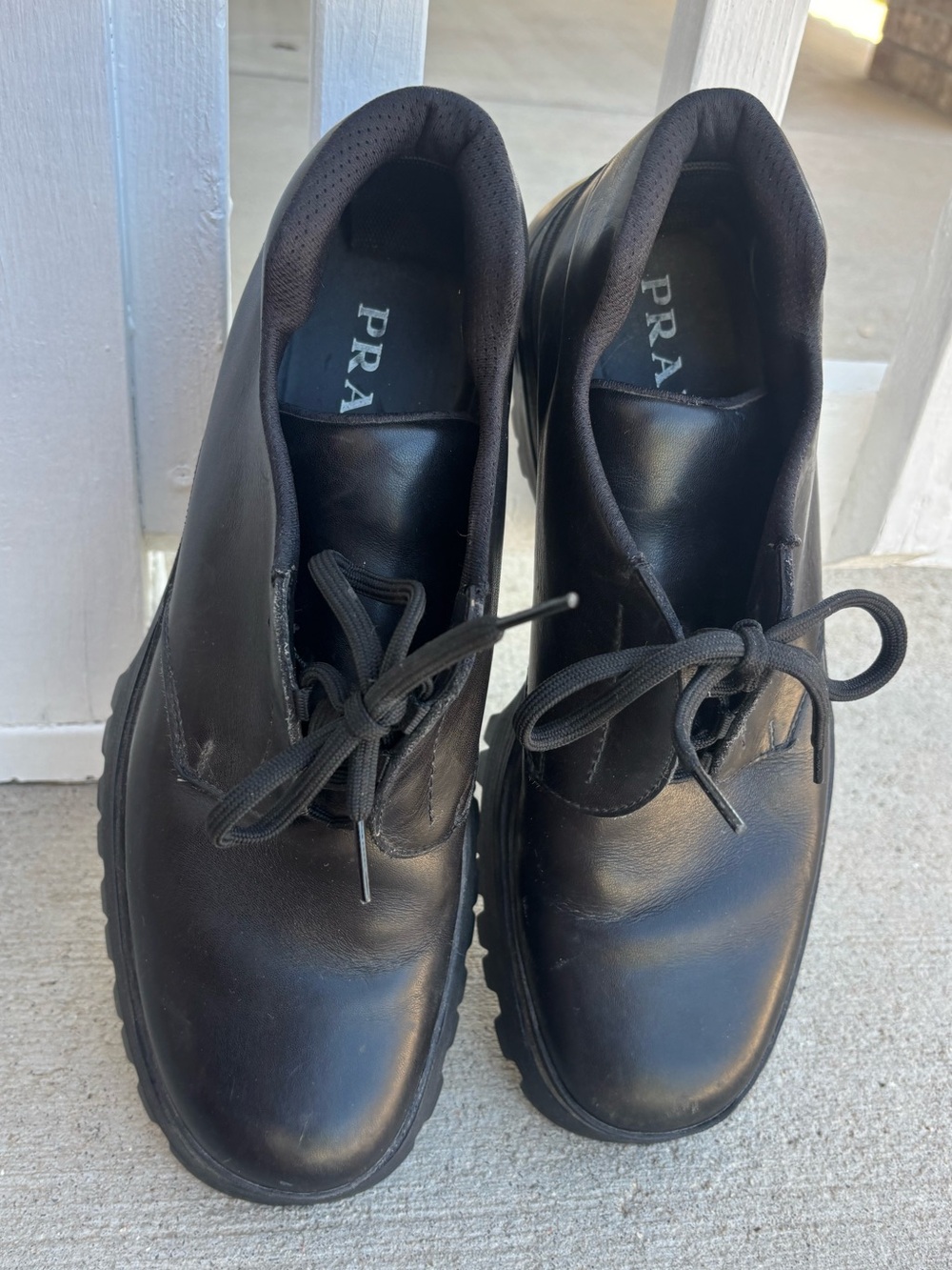 PRADA Black Leather Chunky Track Derby Shoes Men's Sz US 13 Lug Sole Oxford Y2K